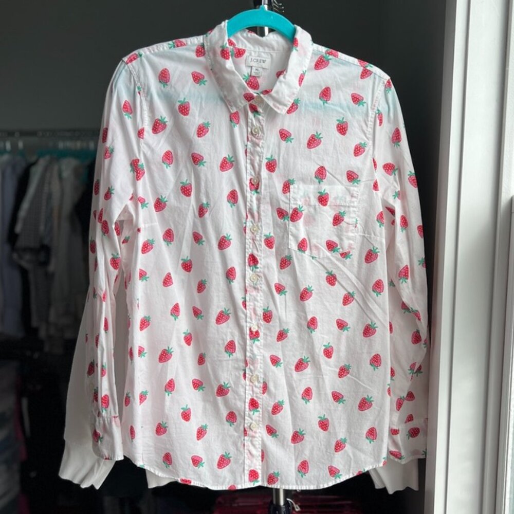 J. Crew Adorable Strawberry Button-down Shirt